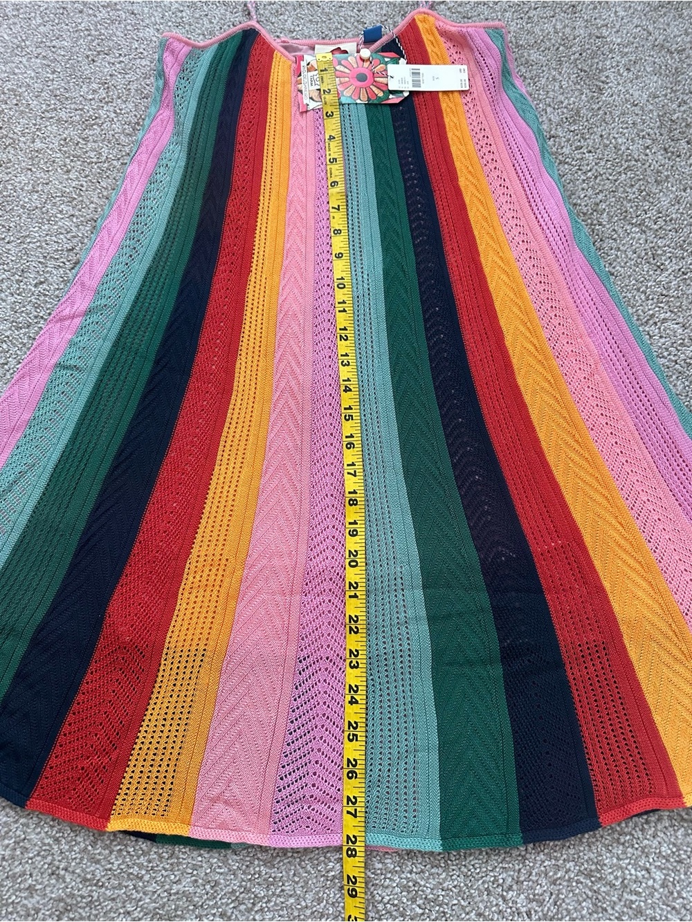 Farm Rio Crochet Rainbow Stripe Mini Dress NWT Size S Lace Up Back - Picture 7 of 14